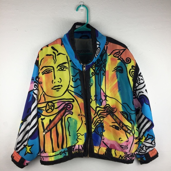 Gallery Petite Jackets & Blazers - Women's S GALLERY PETITE Abstract Faces Full Zip